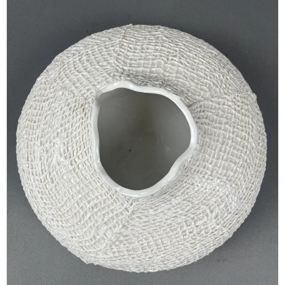 Crate & Barrel Kerr Vase White Ceramic 10 in Diameter Textured Product#‎ 198-722